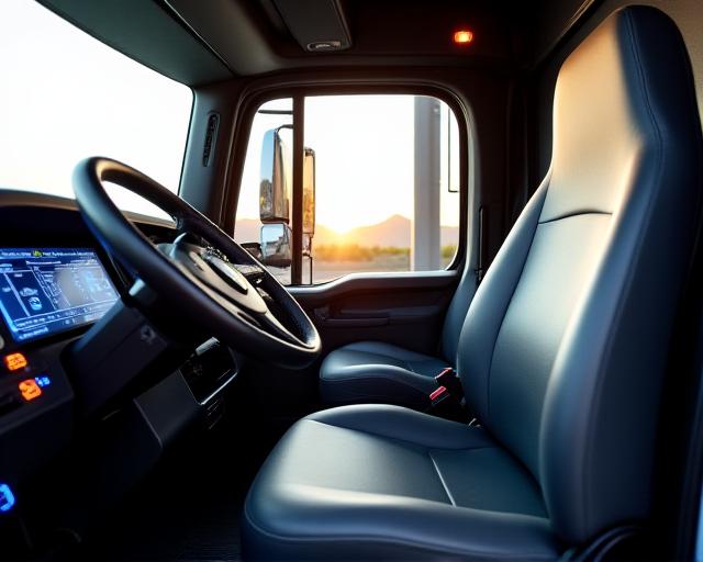 Interior of a modern truck cab with high-tech dashboard