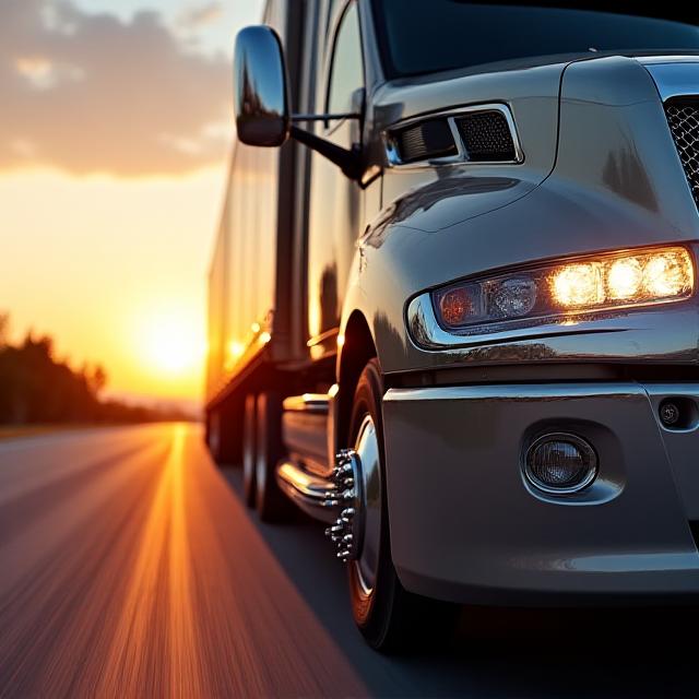 Close up of modern semi-truck aerodynamics